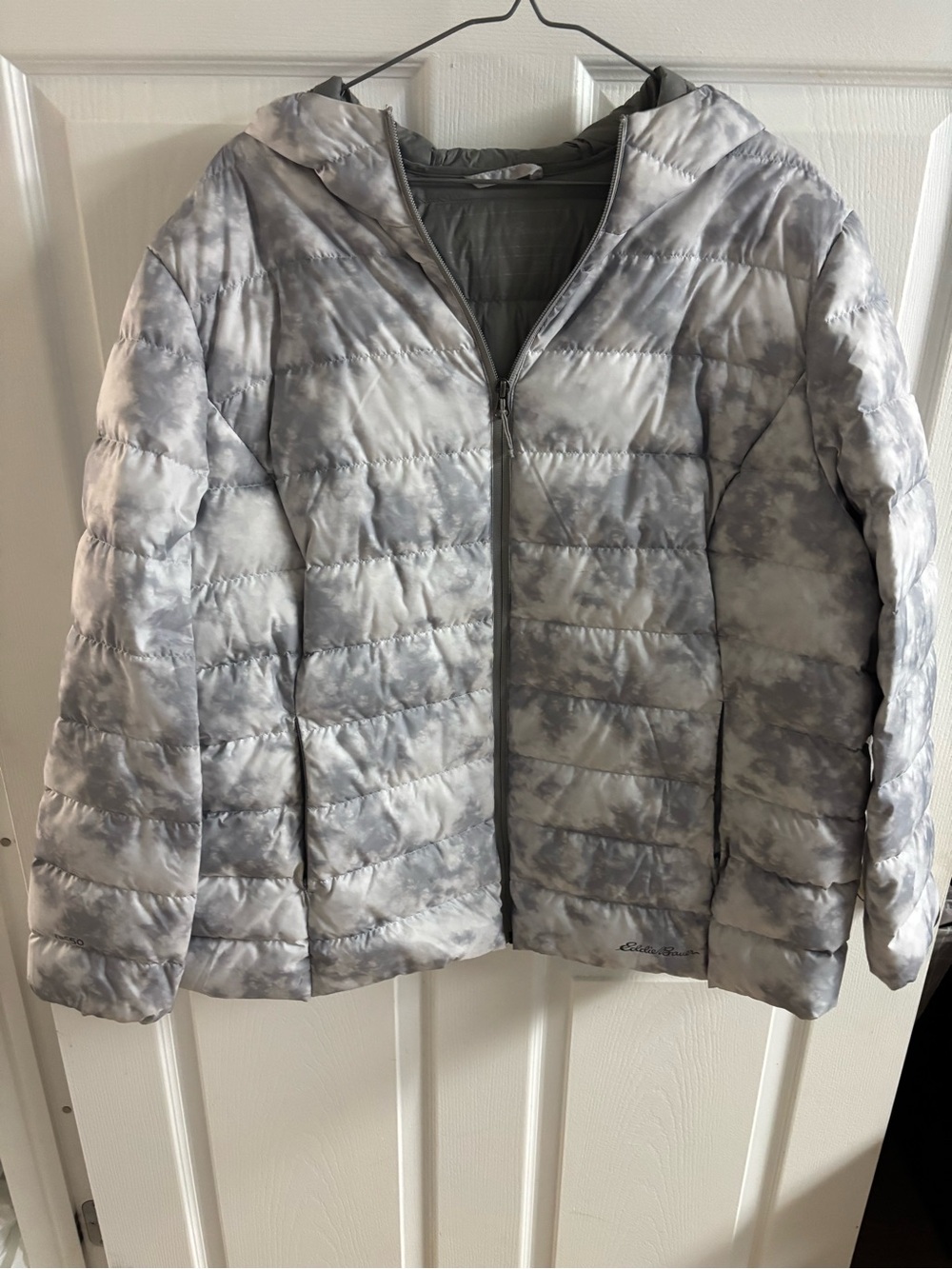 Eddie Bauer Gray Tie-Dye Packable Puffer Jacket with Hood
